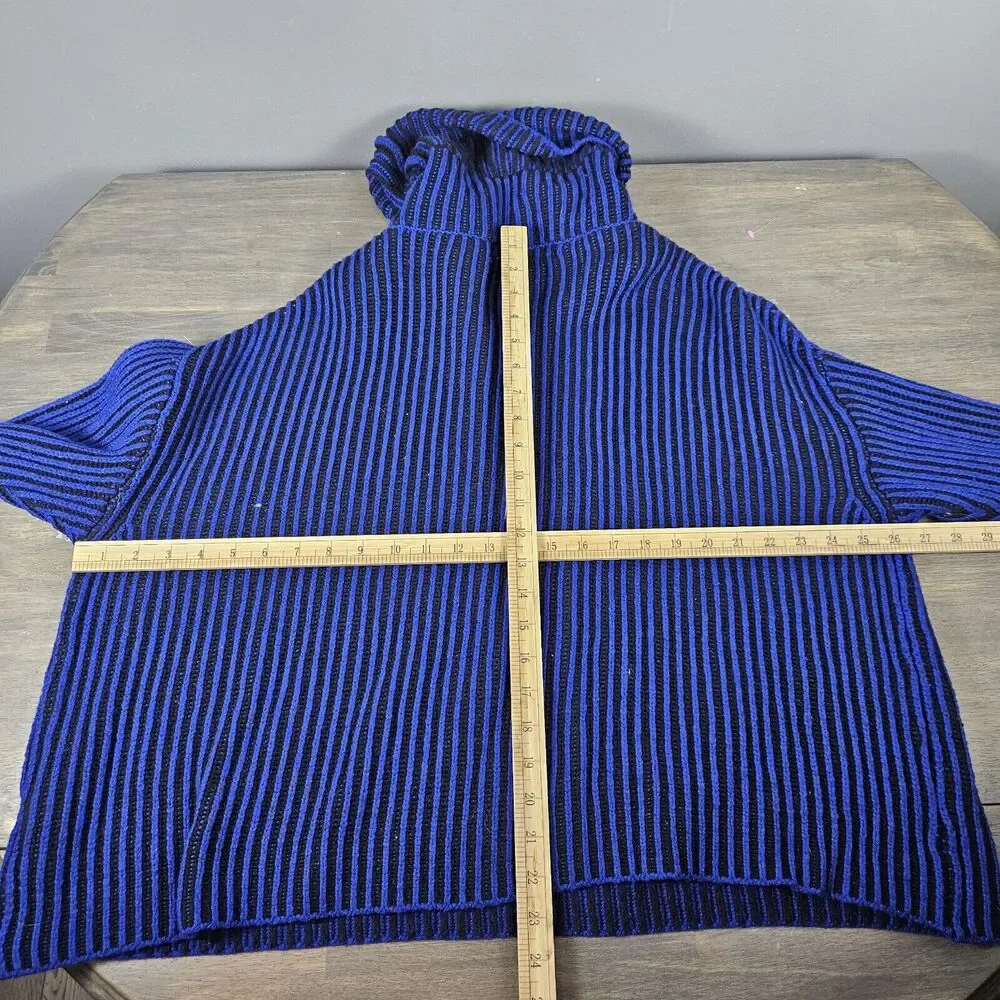 ZARA Knit Women's Blue/Black Striped Roll-Neck Turtleneck Sweater Size Large‎